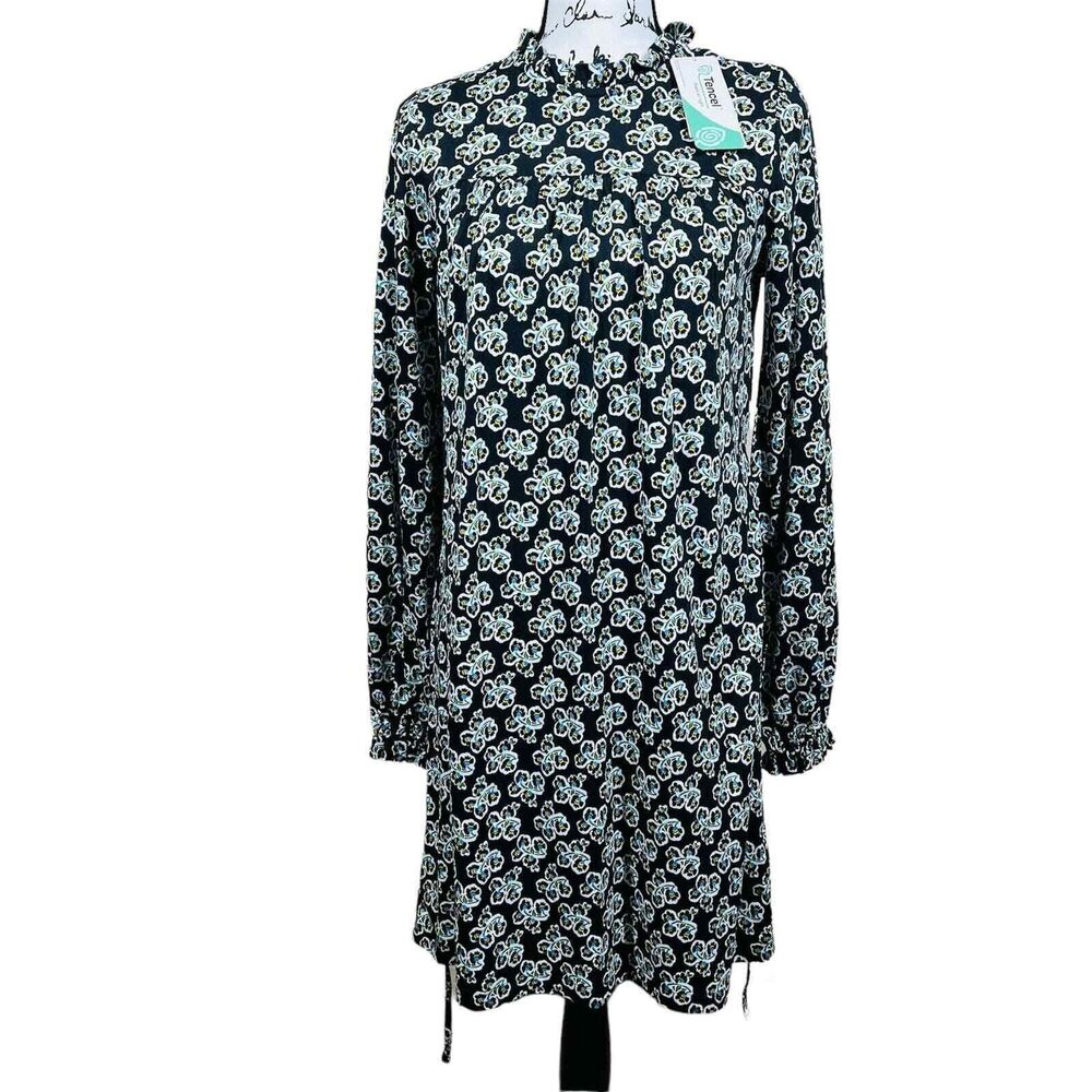 Boden Navy Blue dress floral mock neck long sleeve size 2R cottage core granny